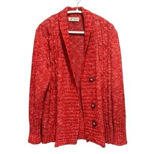 Genoa Vintage Chunky Wool Blend Cardigan Wood Buttons Preppy Sz L Fall